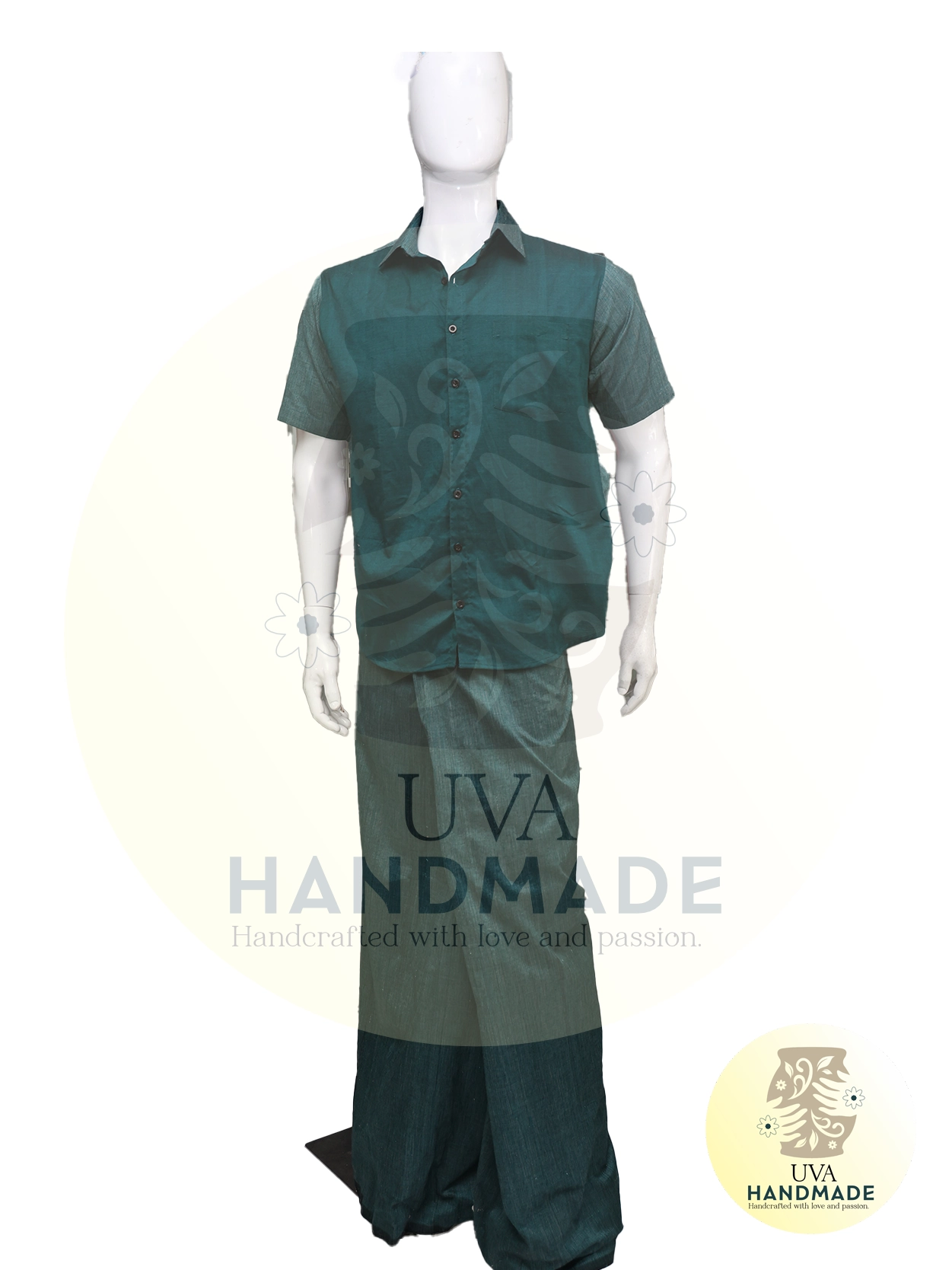 Forest Green Handloom Shirt and Sarong Set