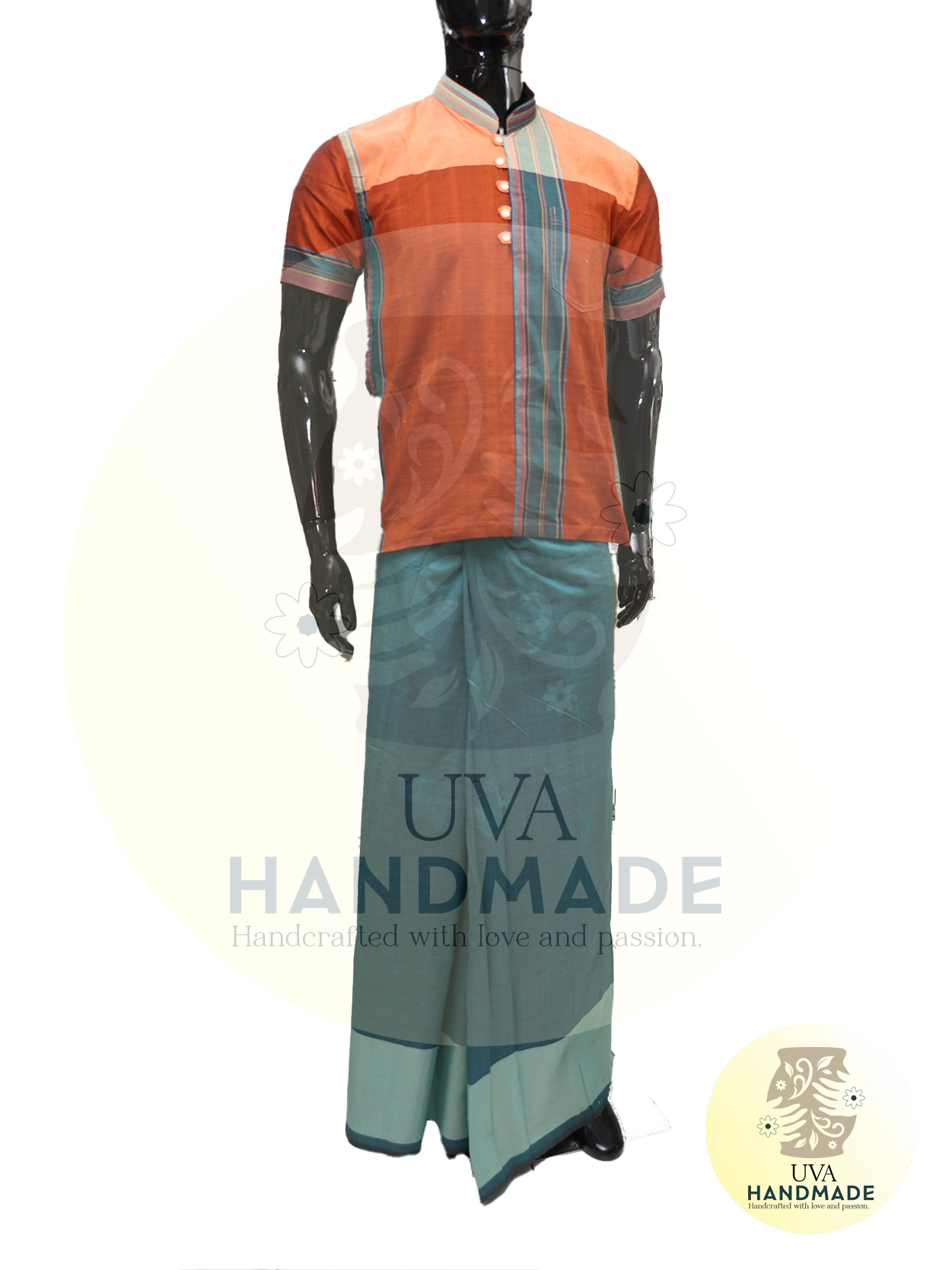 Orange and Teal Color Block Handloom Set